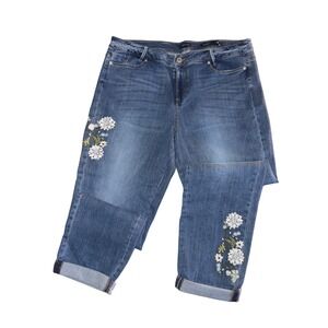 J Jill Denim Weekender‎ Straight Leg Jeans Floral Embroidered Size 16